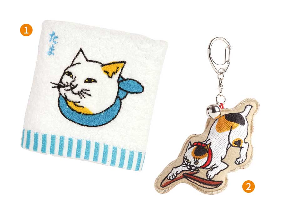 浮世絵のねこ①ハンドタオル(全4種)②キーホルダー(全5種)