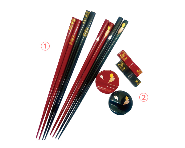 ① 各種櫻花圖案筷子 (2) 各種櫻花圖案筷架