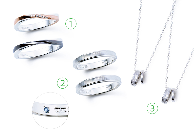 ①ペアリング ②ペアリング ③ペアネックレス