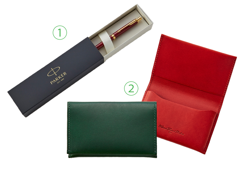 ①PARKER ソネットオリジナル マルチファンクション レッドGT ②BTネームカードケース