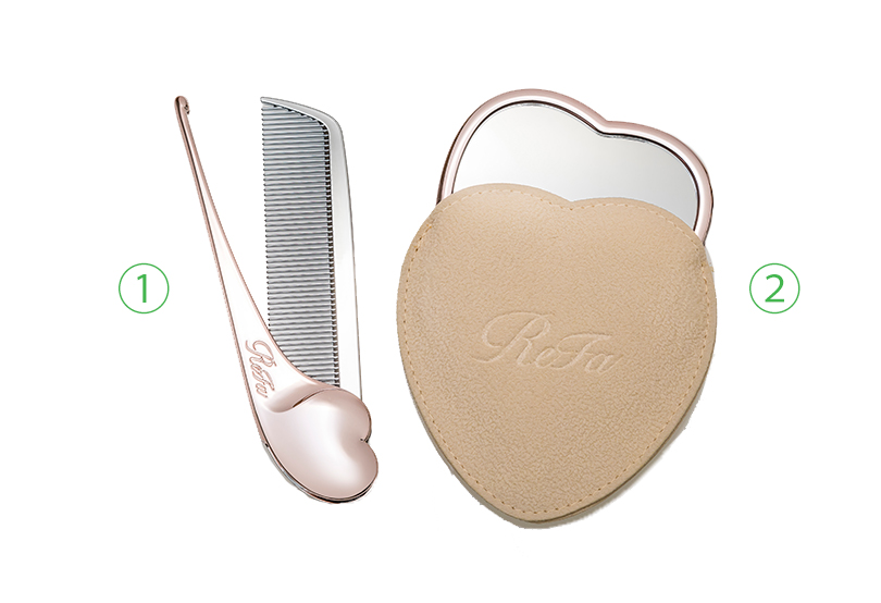 ①リファハートコーム アイラローズゴールド ②リファハートミラー ローズゴールド